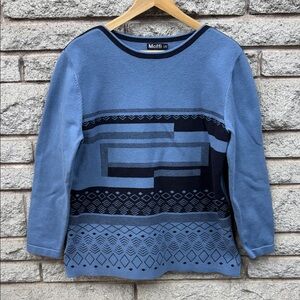 Moffi Blue Geometric Crewneck Sweater